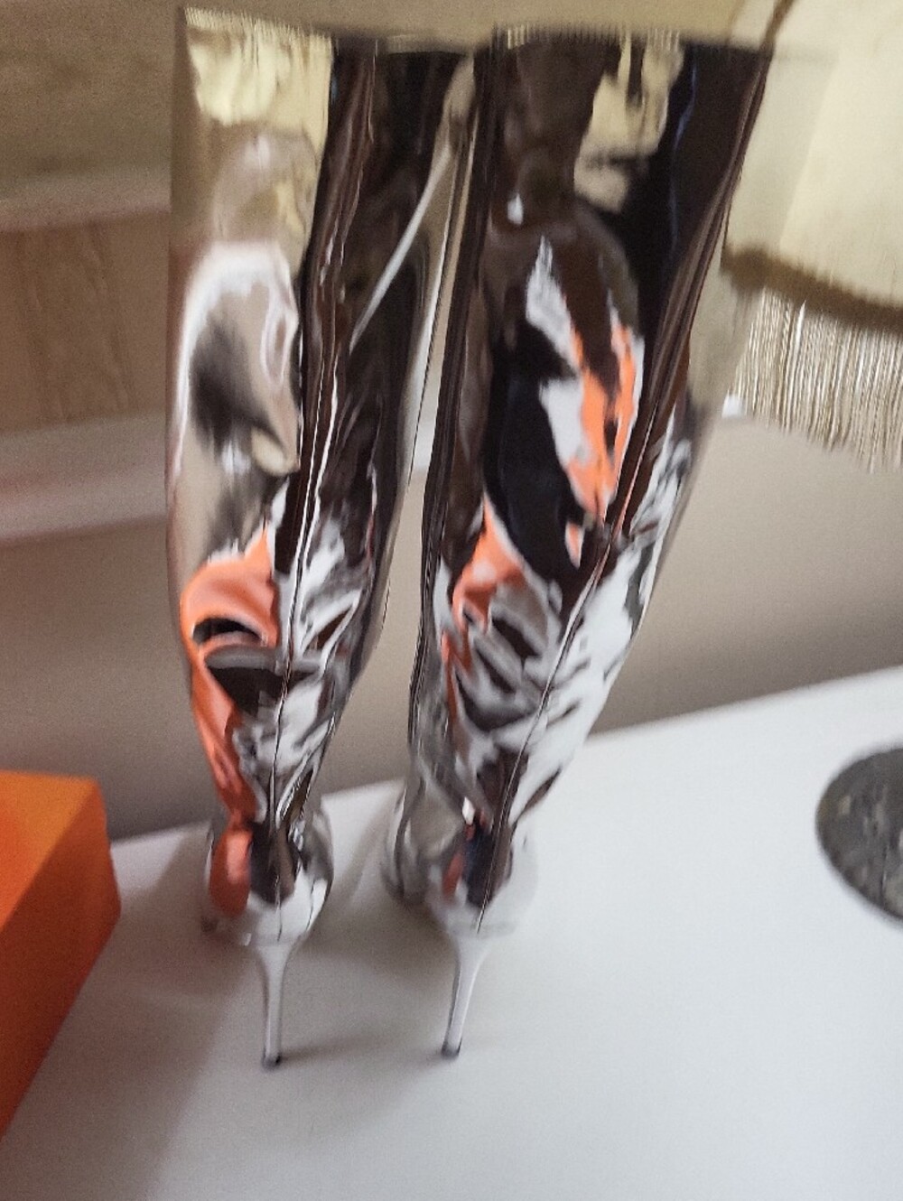 Nwt, Mucc Cute Metallic Silver Knee-High Stiletto Boots, Size 7 - Picture 8 of 9